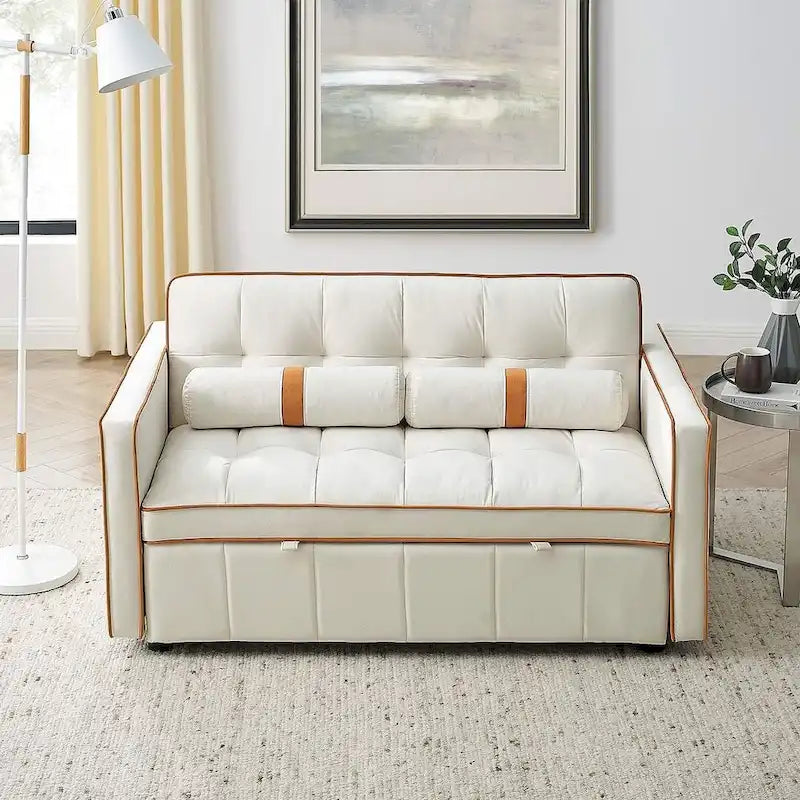 Sofá cama extraíble de terciopelo gris/beige/negro, 3 posiciones ajustables, 2 personas