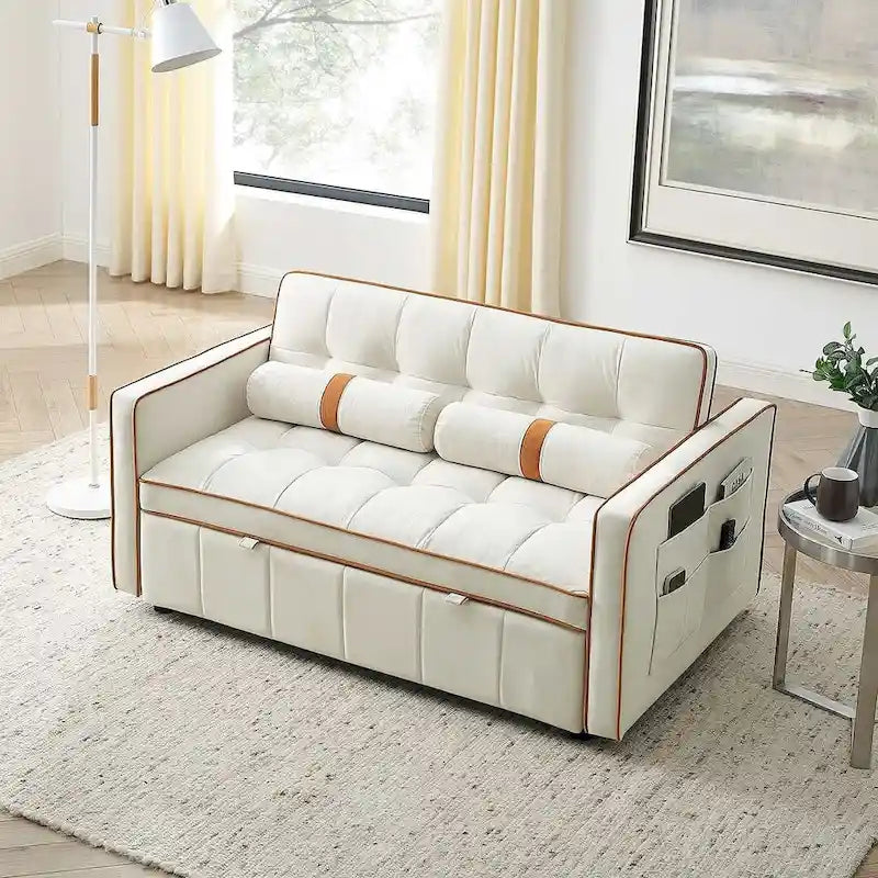 Sofá cama extraíble de terciopelo gris/beige/negro, 3 posiciones ajustables, 2 personas