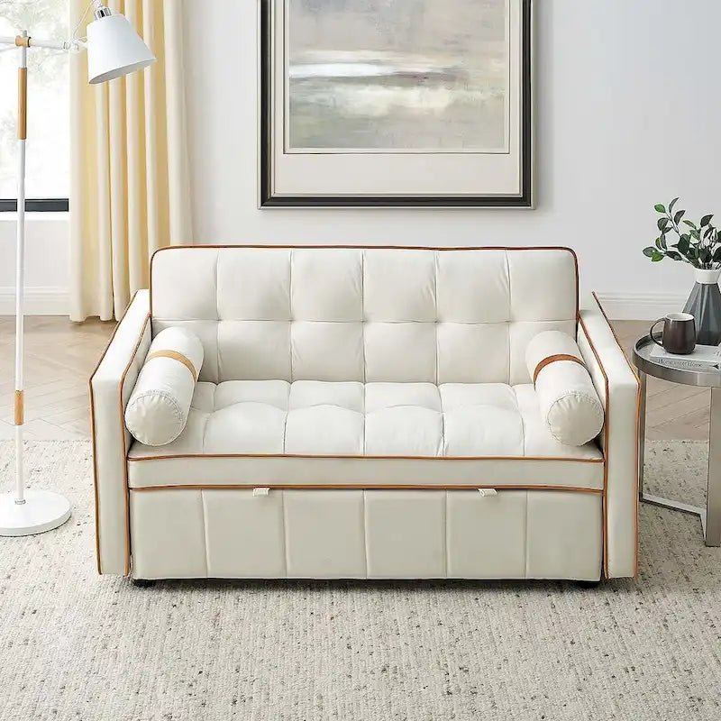 Sofá cama extraíble de terciopelo gris/beige/negro, 3 posiciones ajustables, 2 personas