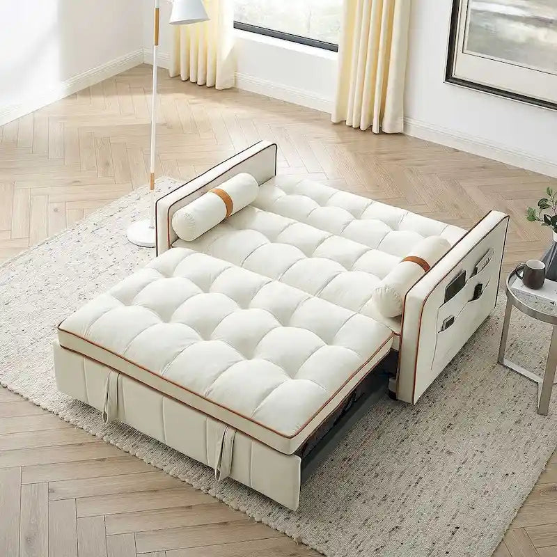 Sofá cama extraíble de terciopelo gris/beige/negro, 3 posiciones ajustables, 2 personas