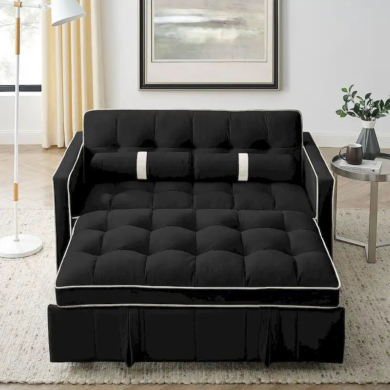 Sofá cama extraíble de terciopelo gris/beige/negro, 3 posiciones ajustables, 2 personas
