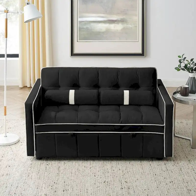 Sofá cama extraíble de terciopelo gris/beige/negro, 3 posiciones ajustables, 2 personas