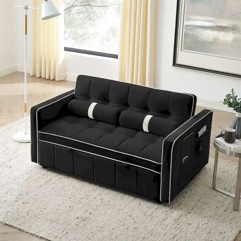 Sofá cama extraíble de terciopelo gris/beige/negro, 3 posiciones ajustables, 2 personas
