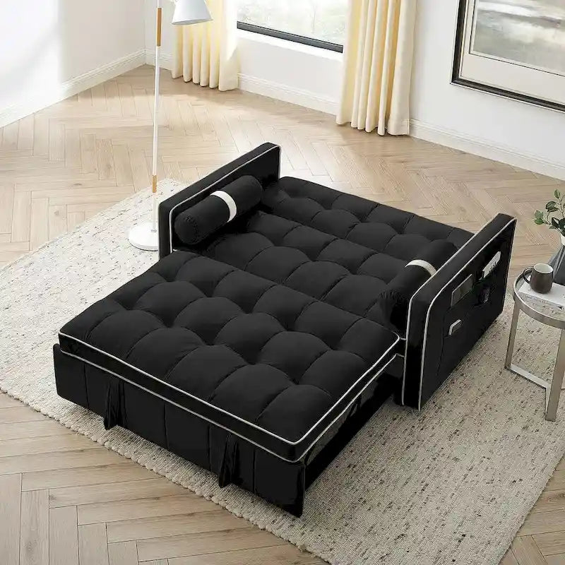 Sofá cama extraíble de terciopelo gris/beige/negro, 3 posiciones ajustables, 2 personas