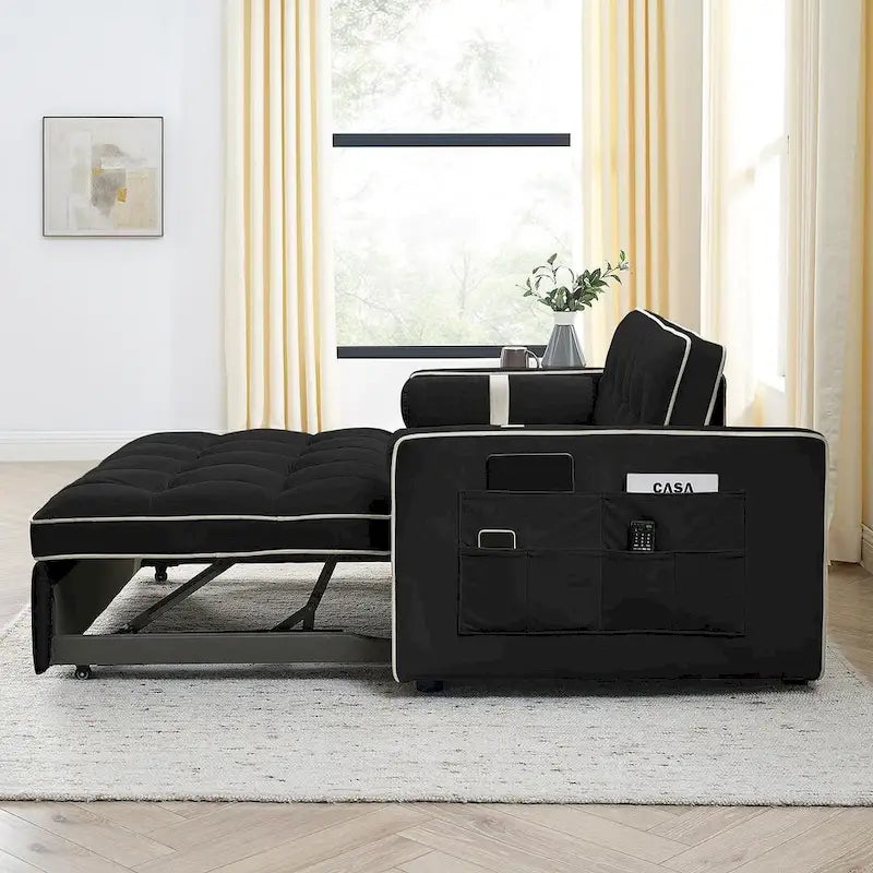 Sofá cama extraíble de terciopelo gris/beige/negro, 3 posiciones ajustables, 2 personas