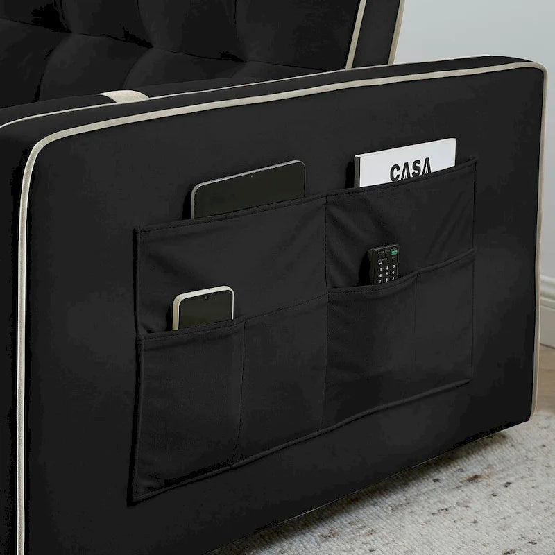 Sofá cama extraíble de terciopelo gris/beige/negro, 3 posiciones ajustables, 2 personas