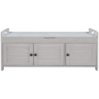 Banco de almacenamiento en gris lavado / azul marino antiguo / espresso / blanco con puertas de persiana, cojín extraíble y almacenamiento oculto, capacidad para 2 personas
