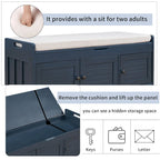 Banco de almacenamiento en gris lavado / azul marino antiguo / espresso / blanco con puertas de persiana, cojín extraíble y almacenamiento oculto, capacidad para 2 personas