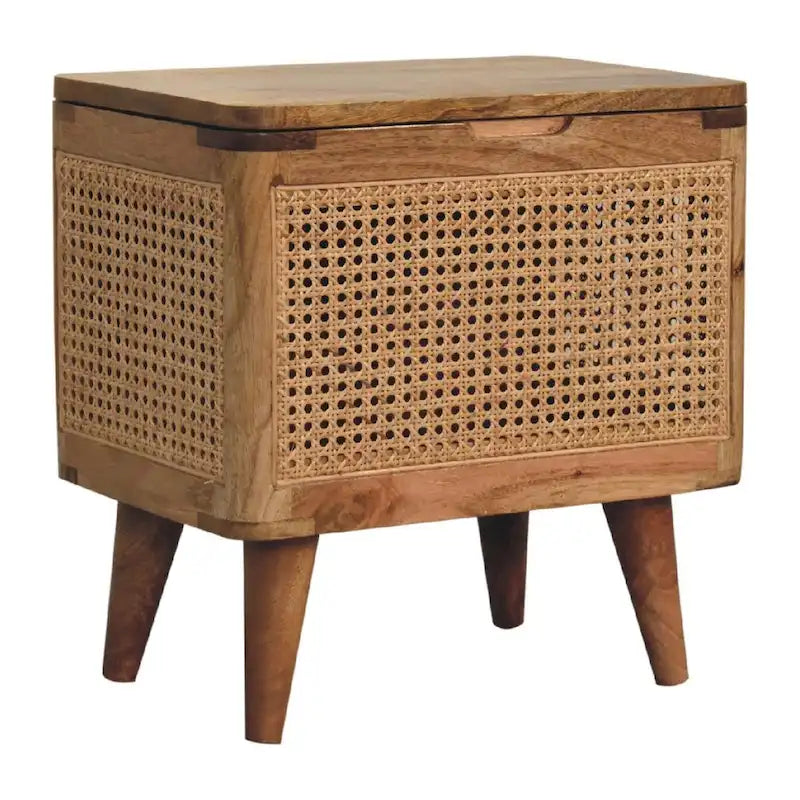 Taburete de almacenamiento con tapa de ratán tejido marrón, 1 asiento