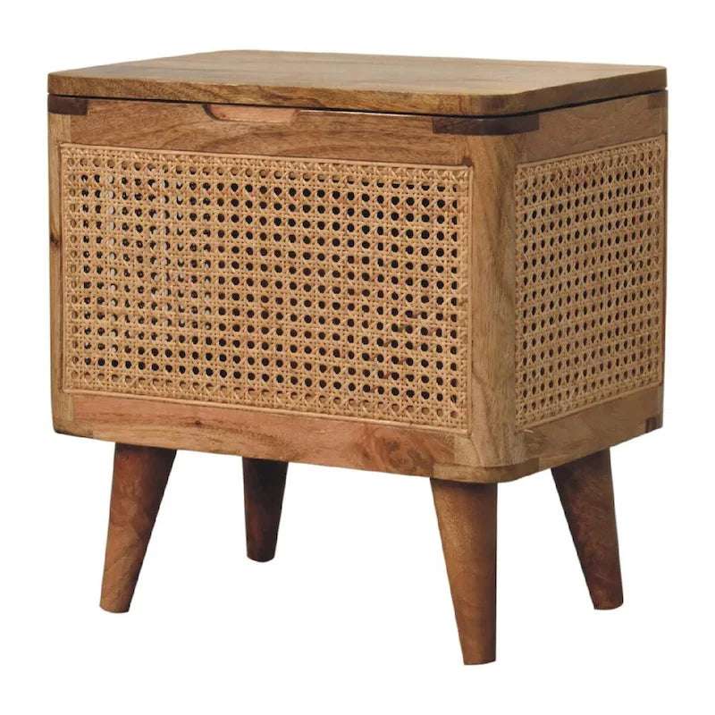 Taburete de almacenamiento con tapa de ratán tejido marrón, 1 asiento