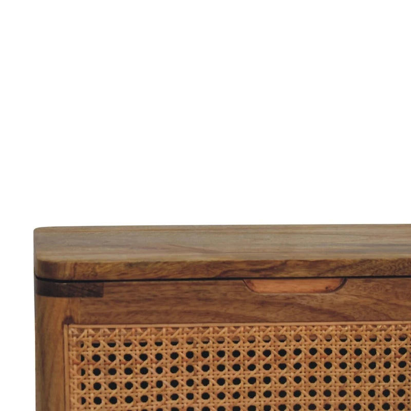 Taburete de almacenamiento con tapa de ratán tejido marrón, 1 asiento
