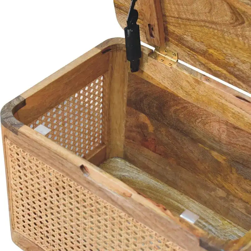 Taburete de almacenamiento con tapa de ratán tejido marrón, 1 asiento