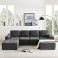 Sofá modular seccional en forma de U de 6 plazas, gris oscuro / azul marino / beige