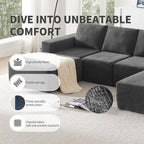 Sofá modular seccional en forma de U de 6 plazas, gris oscuro / azul marino / beige