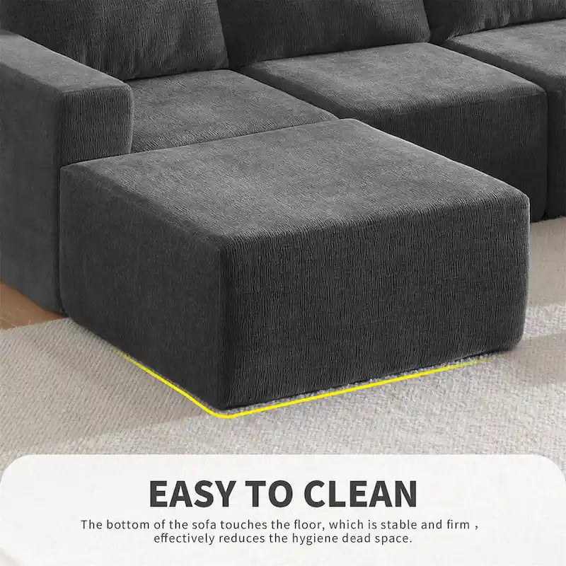 Sofá modular seccional en forma de U de 6 plazas, gris oscuro / azul marino / beige