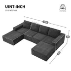 Sofá modular seccional en forma de U de 6 plazas, gris oscuro / azul marino / beige