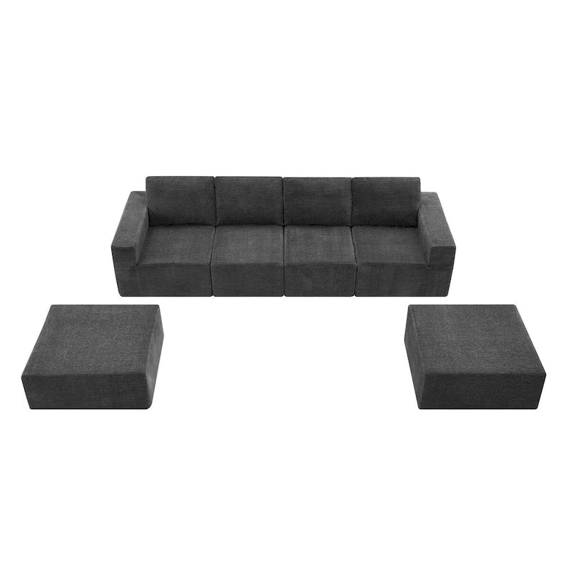 Sofá modular seccional en forma de U de 6 plazas, gris oscuro / azul marino / beige