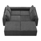 Sofá modular seccional en forma de U de 6 plazas, gris oscuro / azul marino / beige