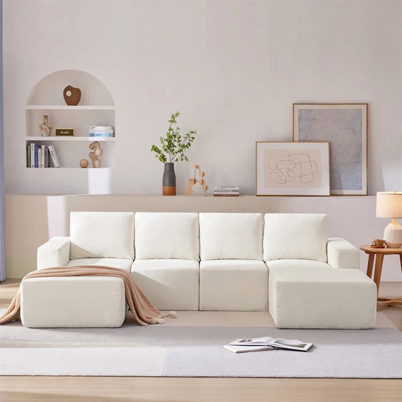 Sofá modular seccional en forma de U de 6 plazas, gris oscuro / azul marino / beige