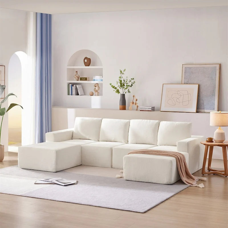 Sofá modular seccional en forma de U de 6 plazas, gris oscuro / azul marino / beige