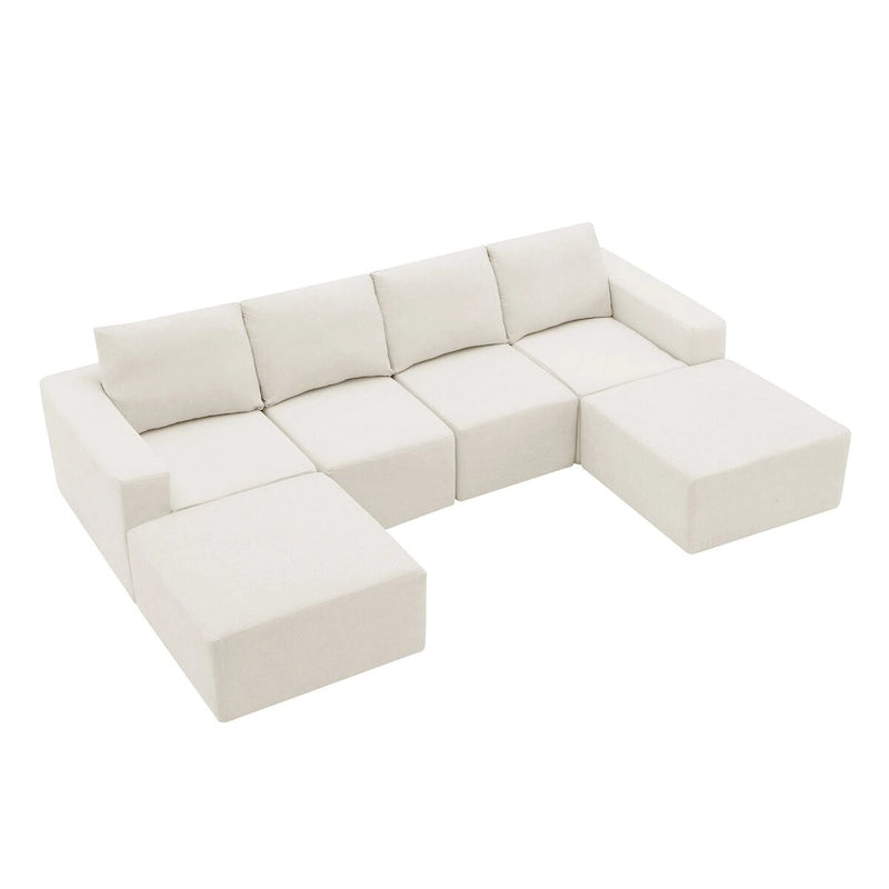Sofá modular seccional en forma de U de 6 plazas, gris oscuro / azul marino / beige