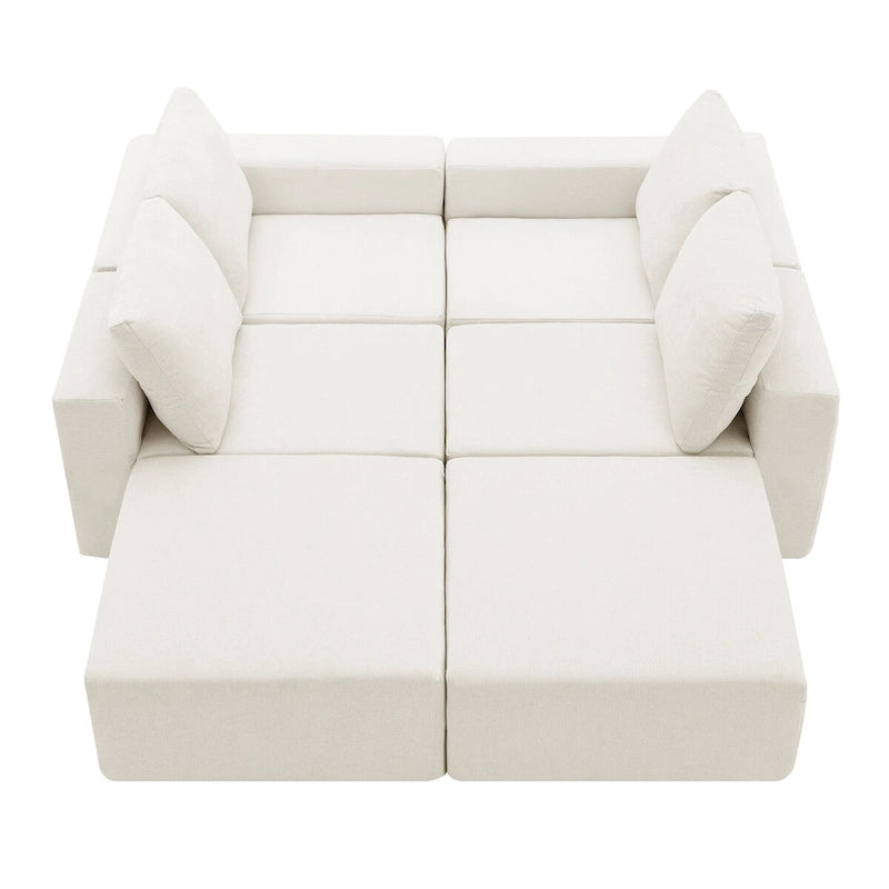 Sofá modular seccional en forma de U de 6 plazas, gris oscuro / azul marino / beige