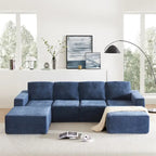 Sofá modular seccional en forma de U de 6 plazas, gris oscuro / azul marino / beige