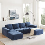 Sofá modular seccional en forma de U de 6 plazas, gris oscuro / azul marino / beige