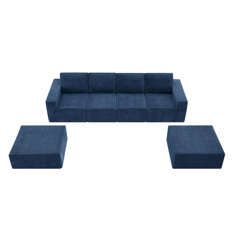 Sofá modular seccional en forma de U de 6 plazas, gris oscuro / azul marino / beige