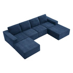 Sofá modular seccional en forma de U de 6 plazas, gris oscuro / azul marino / beige