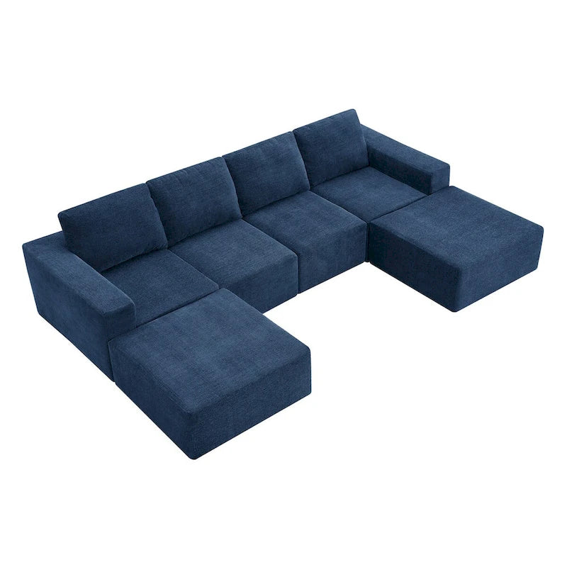 Sofá modular seccional en forma de U de 6 plazas, gris oscuro / azul marino / beige
