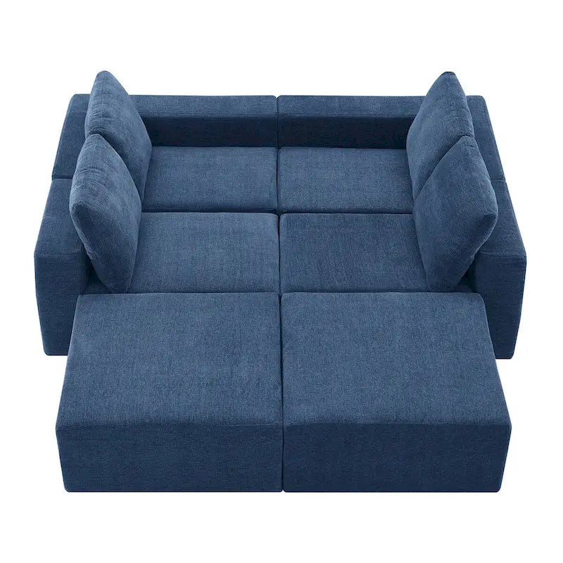 Sofá modular seccional en forma de U de 6 plazas, gris oscuro / azul marino / beige