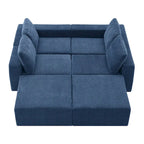 Sofá modular seccional en forma de U de 6 plazas, gris oscuro / azul marino / beige
