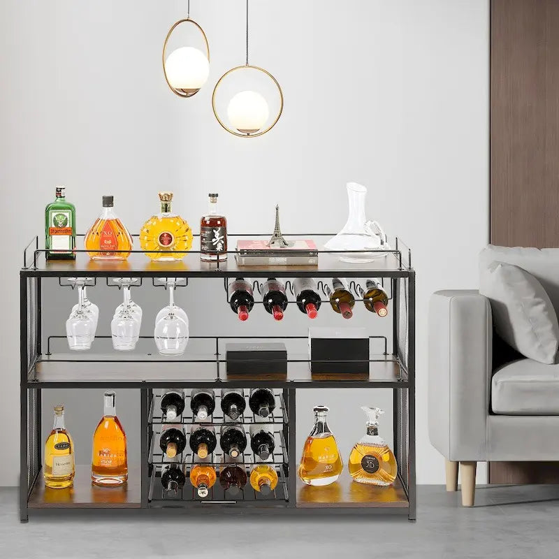 Mueble botellero negro portátil independiente con tapa de madera, para 1 persona