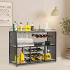 Mueble botellero negro portátil independiente con tapa de madera, para 1 persona
