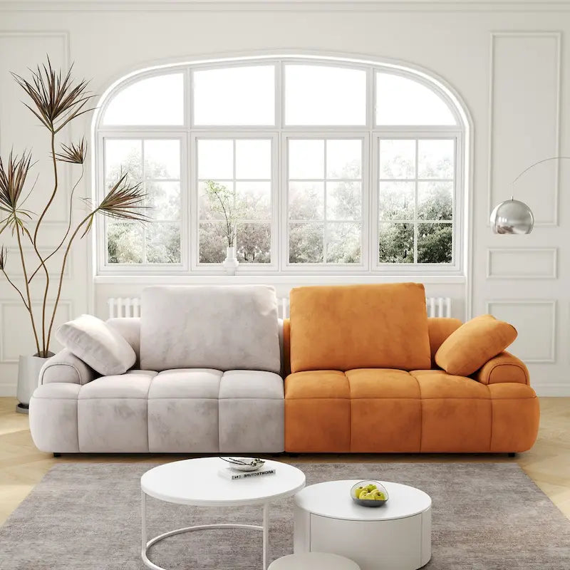 Sofá Sofá Grande Moderno Beige y Amarillo, 2 Plazas, Tela de Gamuza