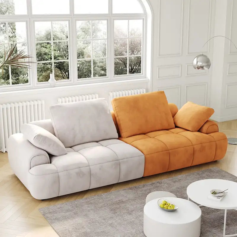Sofá Sofá Grande Moderno Beige y Amarillo, 2 Plazas, Tela de Gamuza