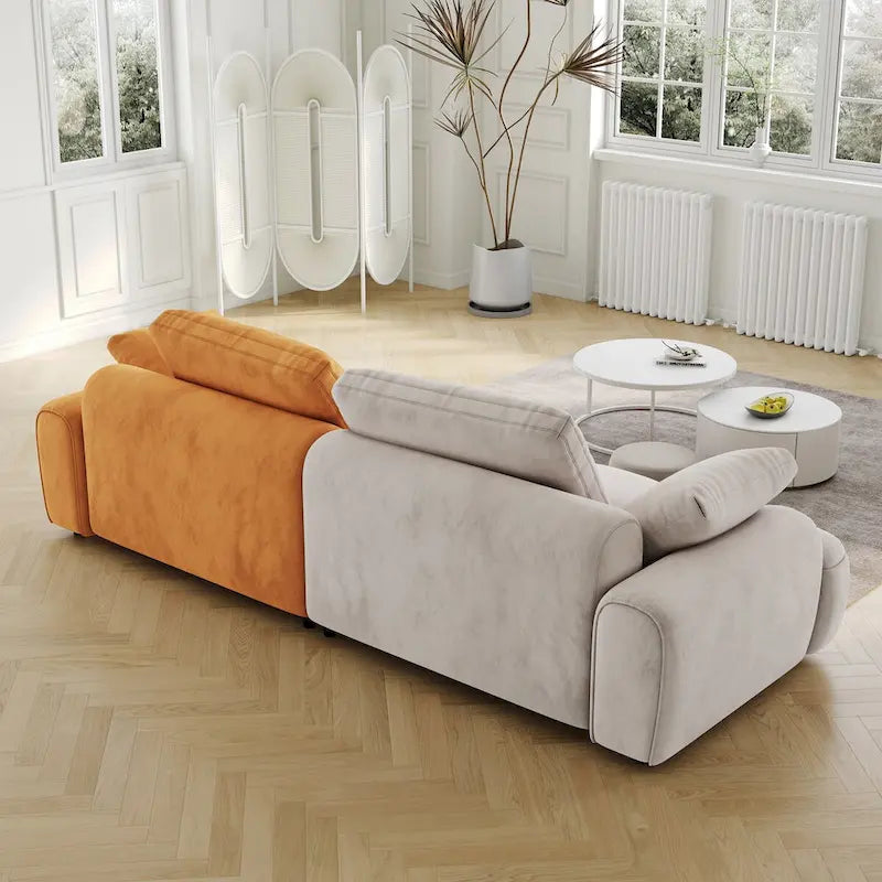 Sofá Sofá Grande Moderno Beige y Amarillo, 2 Plazas, Tela de Gamuza