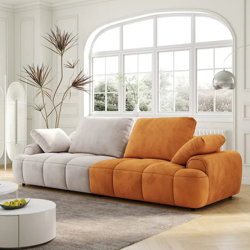 Sofá Sofá Grande Moderno Beige y Amarillo, 2 Plazas, Tela de Gamuza