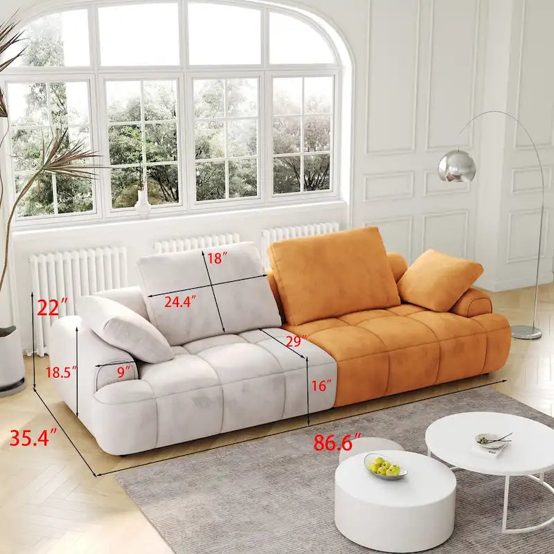 Sofá Sofá Grande Moderno Beige y Amarillo, 2 Plazas, Tela de Gamuza