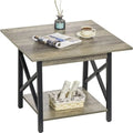 Mesa auxiliar industrial de 2 niveles, 1 pieza, gris lavado/negro/nogal rústico