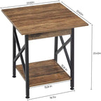Mesa auxiliar industrial de 2 niveles, 1 pieza, gris lavado/negro/nogal rústico