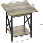 Mesa auxiliar industrial de 2 niveles, 1 pieza, gris lavado/negro/nogal rústico