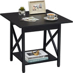 Mesa auxiliar industrial de 2 niveles, 1 pieza, gris lavado/negro/nogal rústico