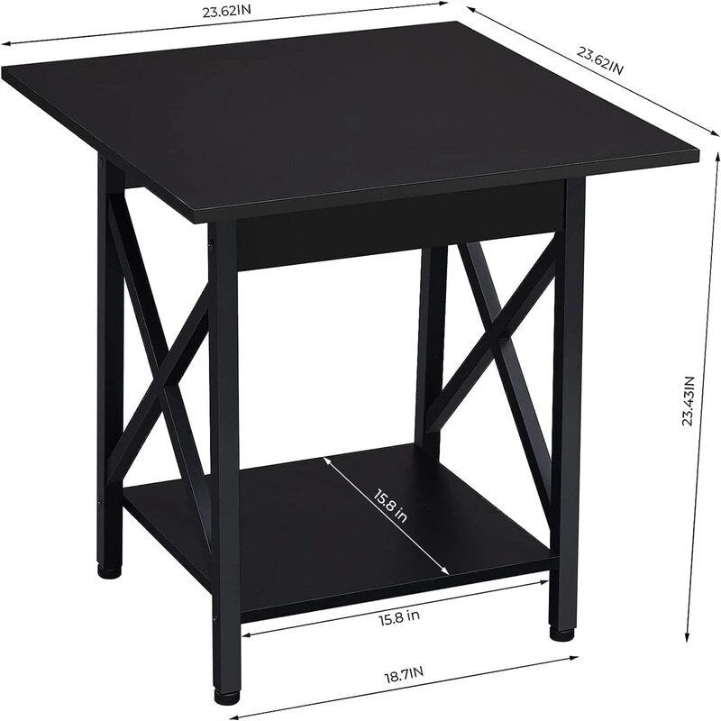 Mesa auxiliar industrial de 2 niveles, 1 pieza, gris lavado/negro/nogal rústico