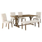 Juego de comedor de casa de campo gris/expreso/nogal, rectangular, para 6 personas