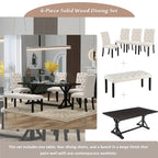 Juego de comedor de casa de campo gris/expreso/nogal, rectangular, para 6 personas