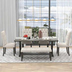 Juego de comedor de casa de campo gris/expreso/nogal, rectangular, para 6 personas