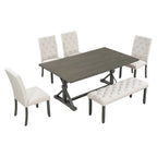 Juego de comedor de casa de campo gris/expreso/nogal, rectangular, para 6 personas