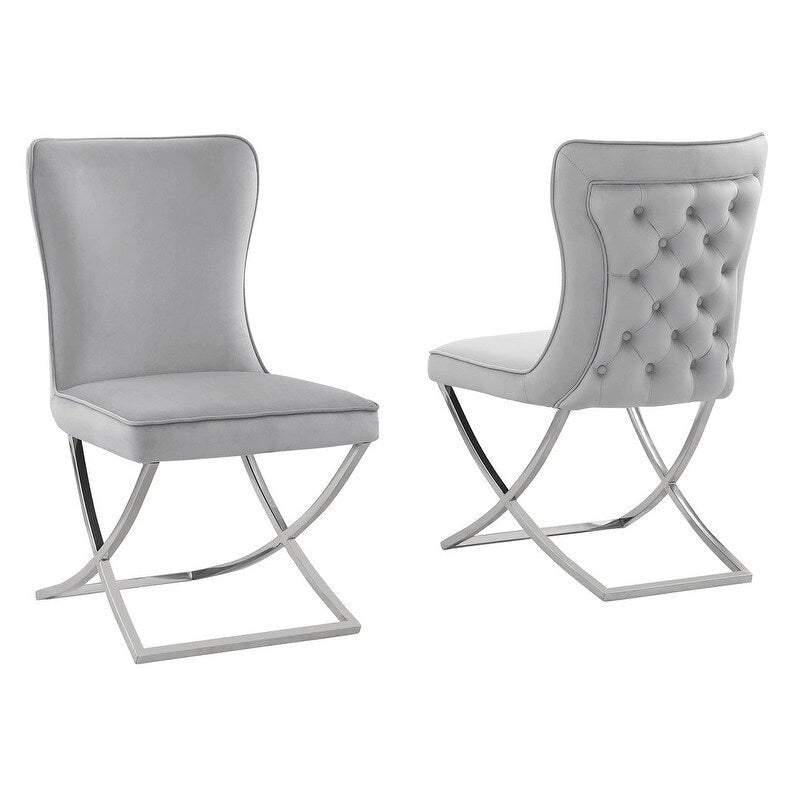 Sillas laterales tapizadas de terciopelo, respaldo curvo, juego de 2 – Beige/Dorado, Gris/Plateado, Beige/Plateado, Gris/Dorado